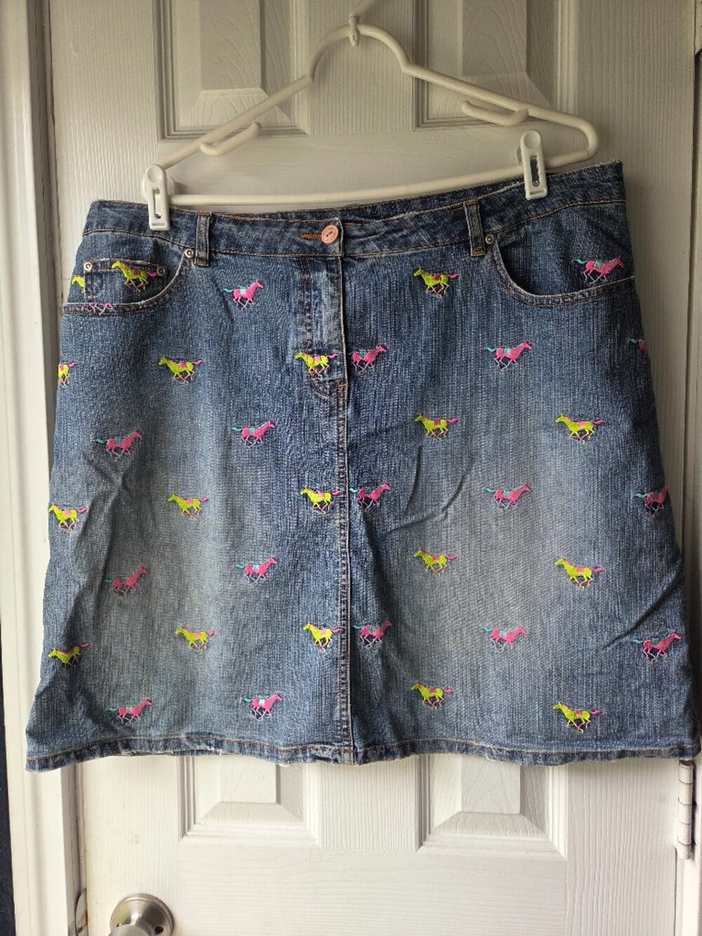 Vintage Lilly Pulitzer Denim Horses Embroidered Skirt Women's Size 16